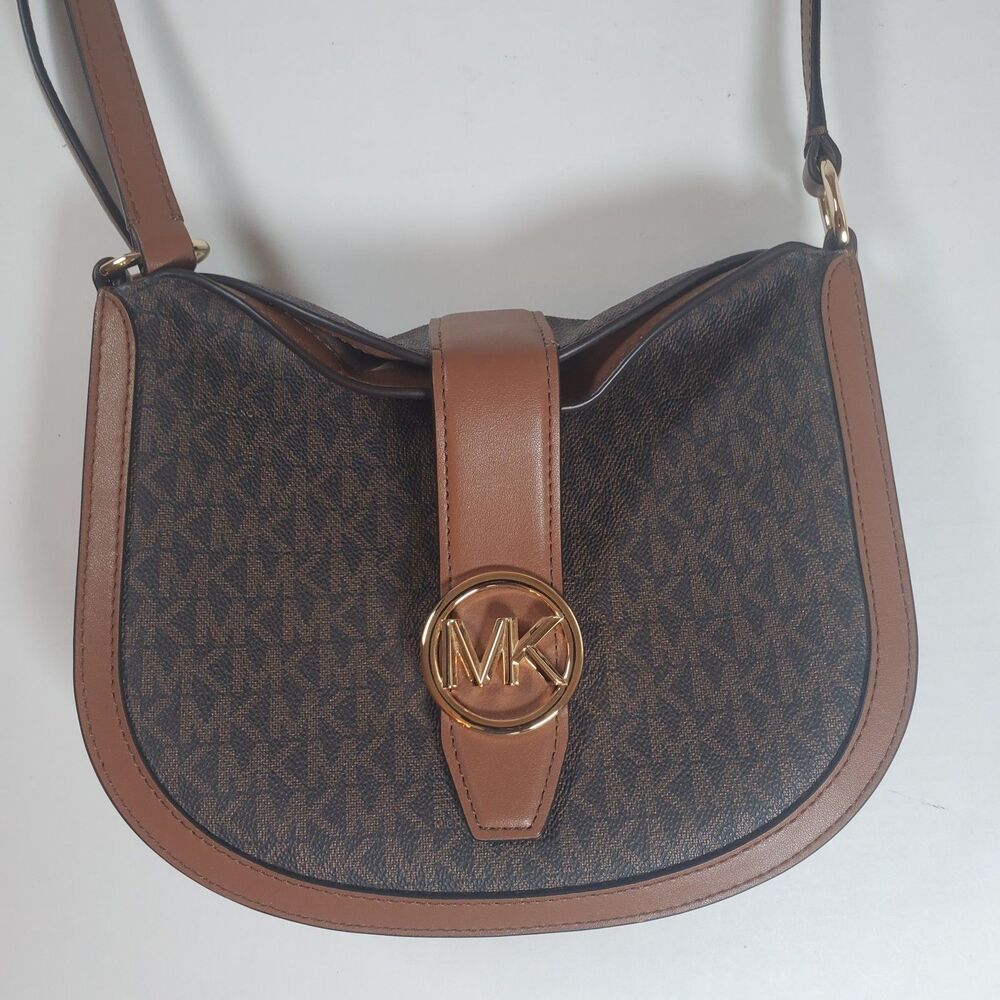 Michael Kors Women’s Crossbody Bag Small Brown "Gabby" Logo Print Hobo MK - Picture 3 of 13